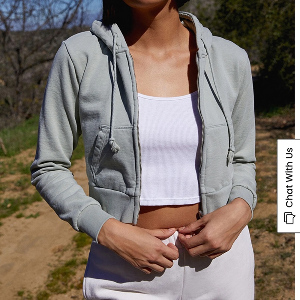 John Galt pale green zip up cropped hoodie